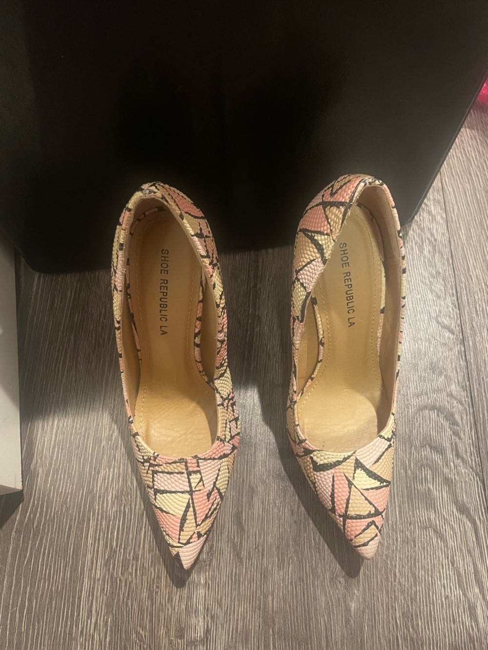 Shoe Republic LA Pink & Cream Geometric Pointed Toe Pumps